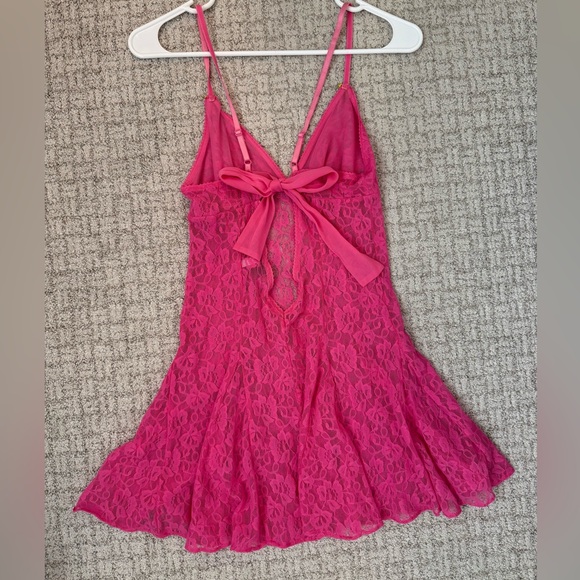 Vintage Betsey Johnson Vibrant Pink Lace Intimates Slip Dress - Picture 2 of 3